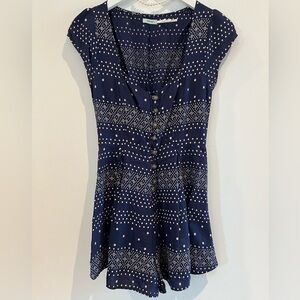 Romper Navy Polka Dot Button Front XS | Tie Back Waist Vintage Style